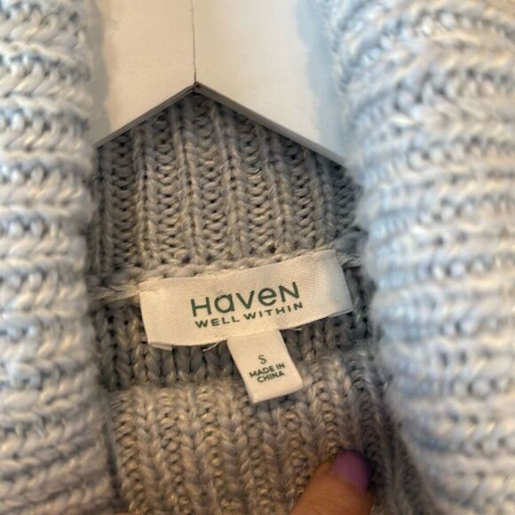 Haven Well Within blue Marled wool blend turtleneck sweater small - Picture 4 of 9